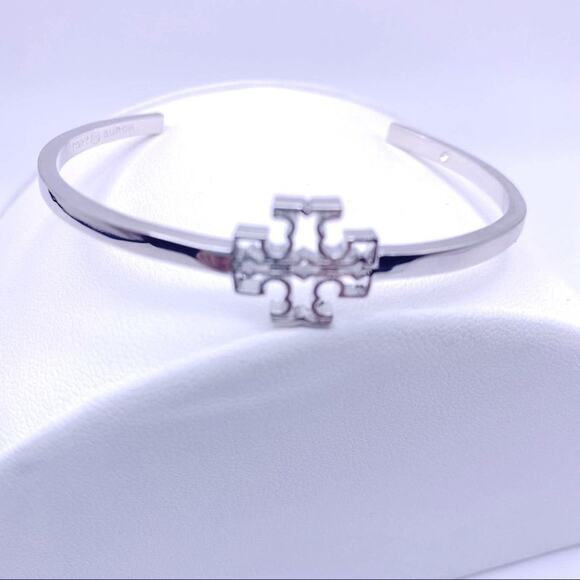 NWT Tory Burch Silver Cut Out Double T Cuff Bracelet - Picture 2 of 9